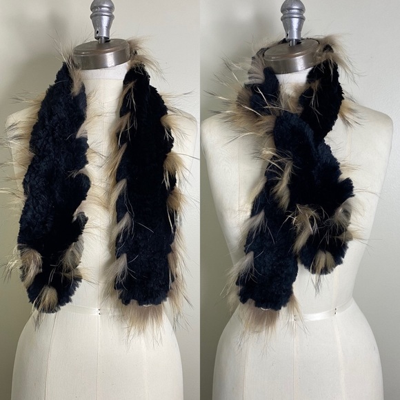2 WAY MINK FUR WOVEN NET SCARF WITH SPIRAL WOVEN FUR AROUND THE EDGE! - Picture 1 of 8